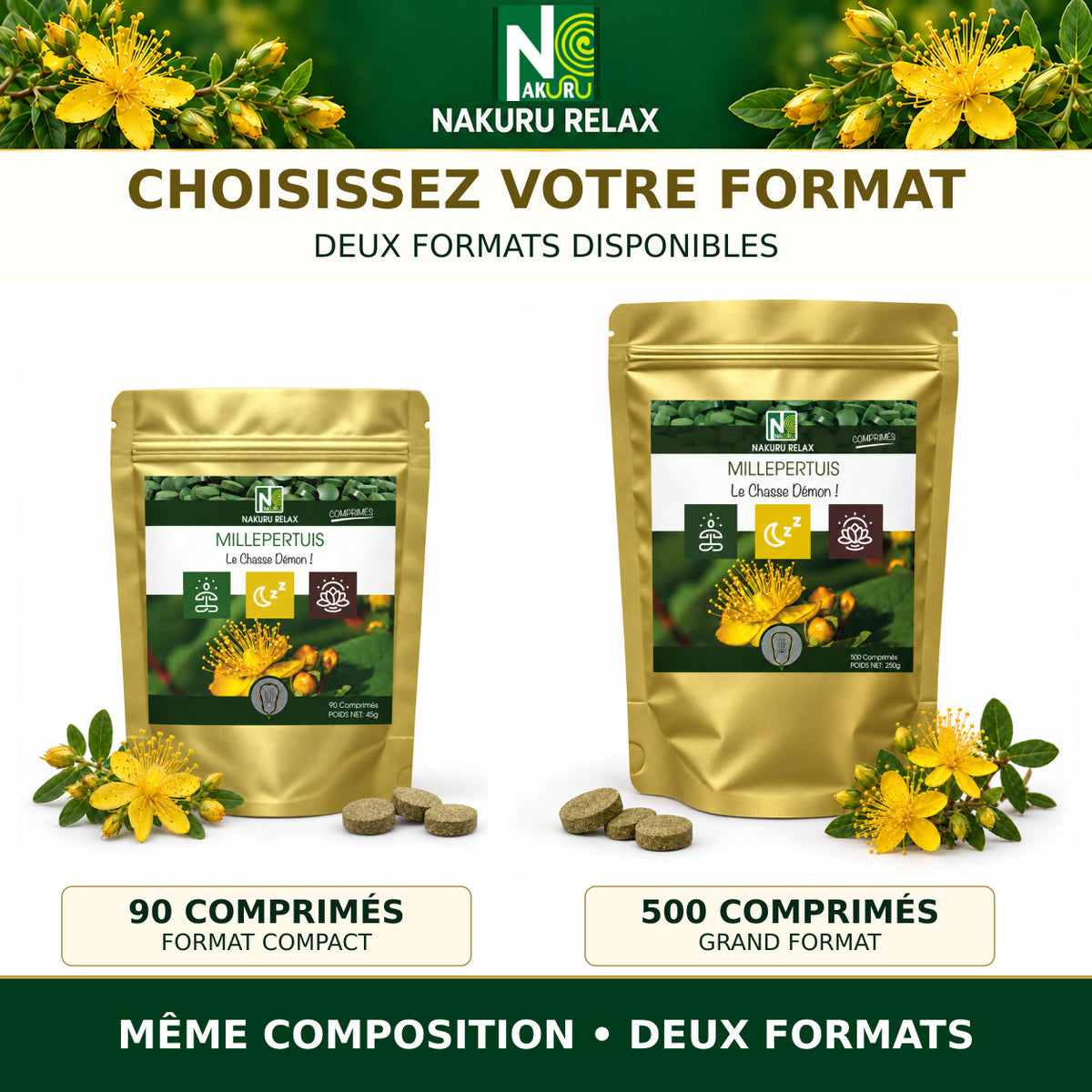 NAKURU Millepertuis — 500 comprimés — Comparatif des formats