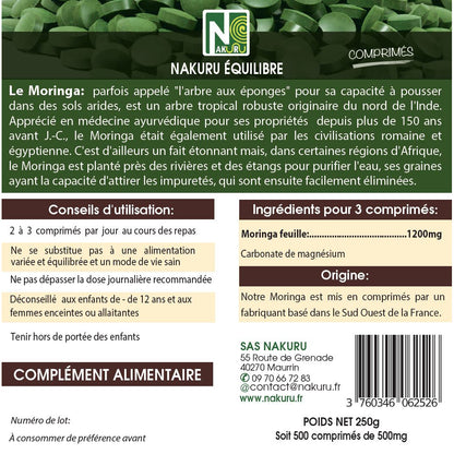 NAKURU Moringa — 500 comprimés — Étiquette dos