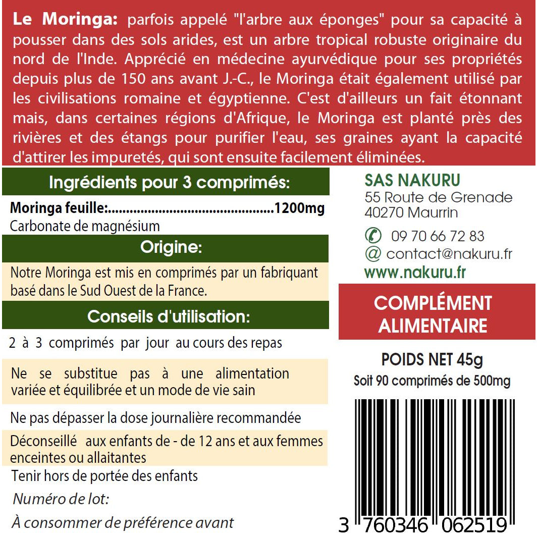 NAKURU Moringa — 90 comprimés — Étiquette dos
