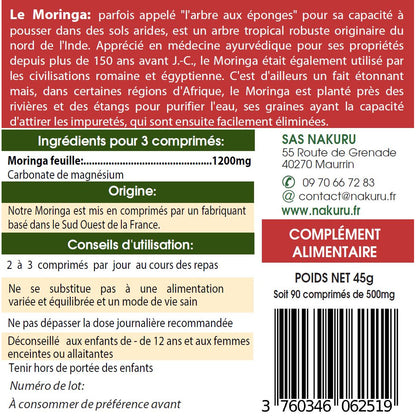 NAKURU Moringa — 90 comprimés — Étiquette dos