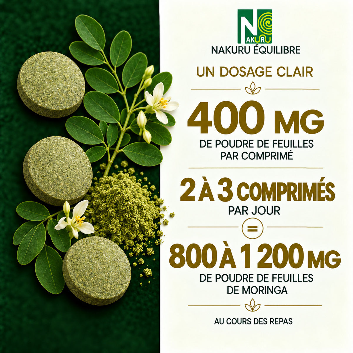 NAKURU Moringa — 500 comprimés — Dosage