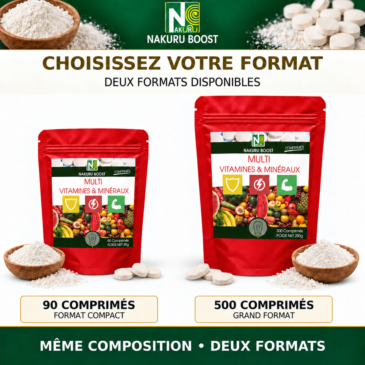 NAKURU Multi Vitamines & Minéraux — 500 comprimés — Comparatif des formats