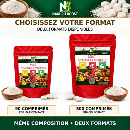NAKURU Multi Vitamines & Minéraux — 500 comprimés — Comparatif des formats