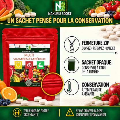 NAKURU Multi Vitamines & Minéraux — 500 comprimés — Conservation