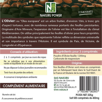 NAKURU Olivier — 500 comprimés — Étiquette dos