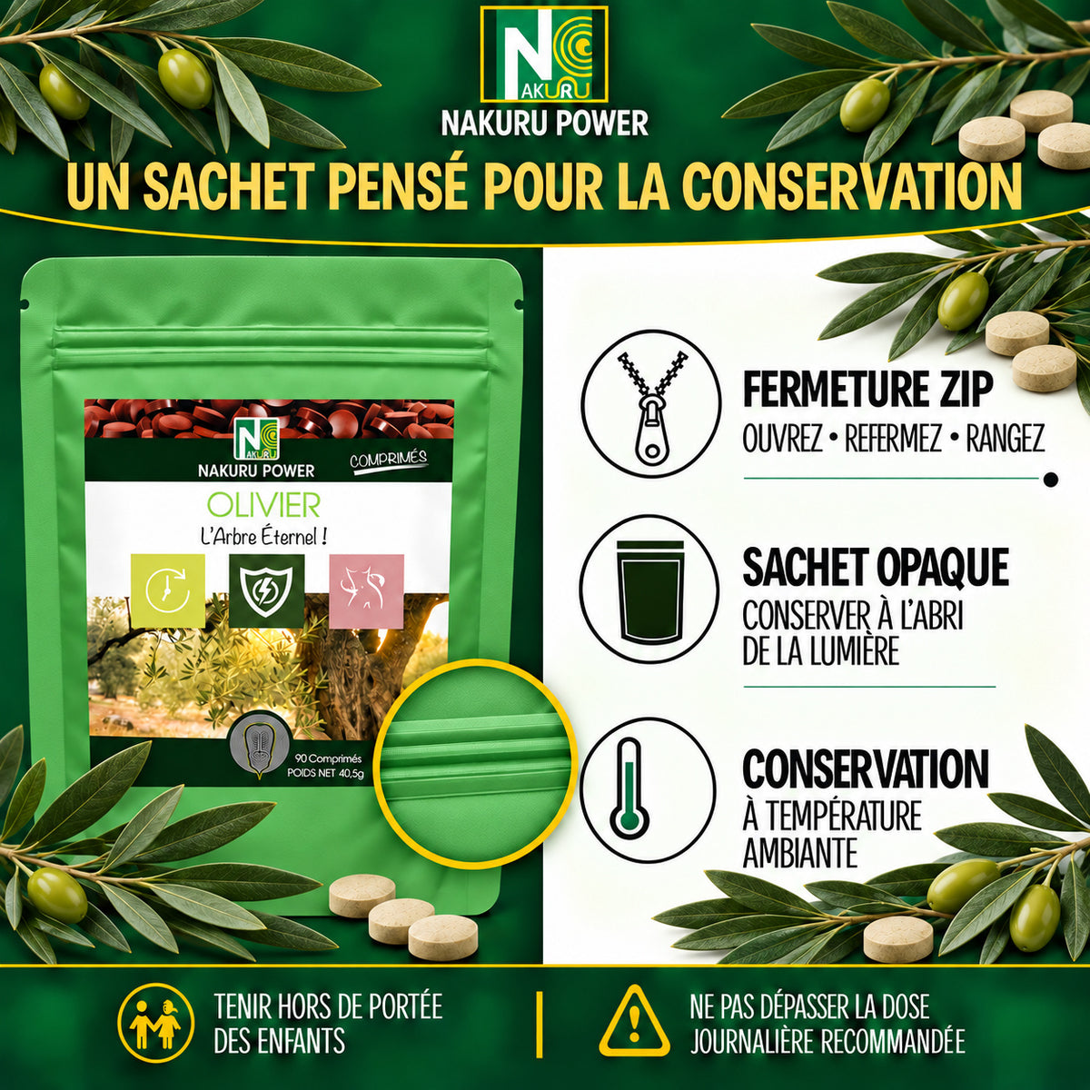 NAKURU Olivier — 500 comprimés — Conservation