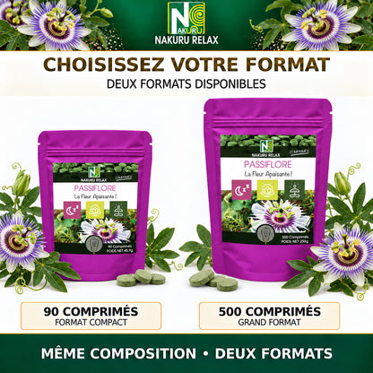 NAKURU Passiflore — 500 comprimés — Comparatif des formats