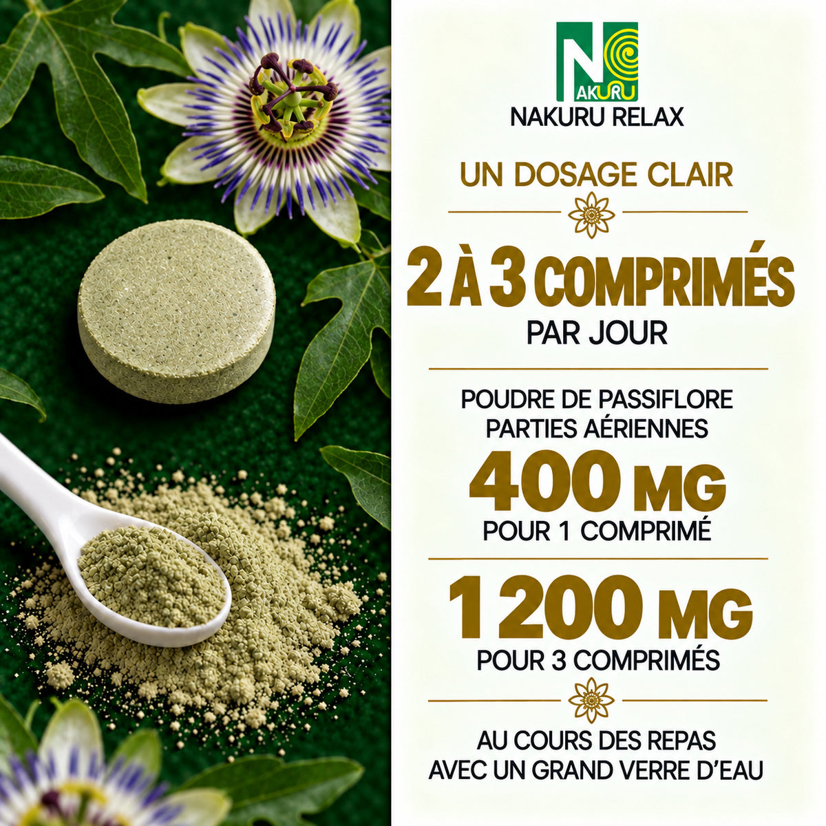 NAKURU Passiflore — 500 comprimés — Dosage