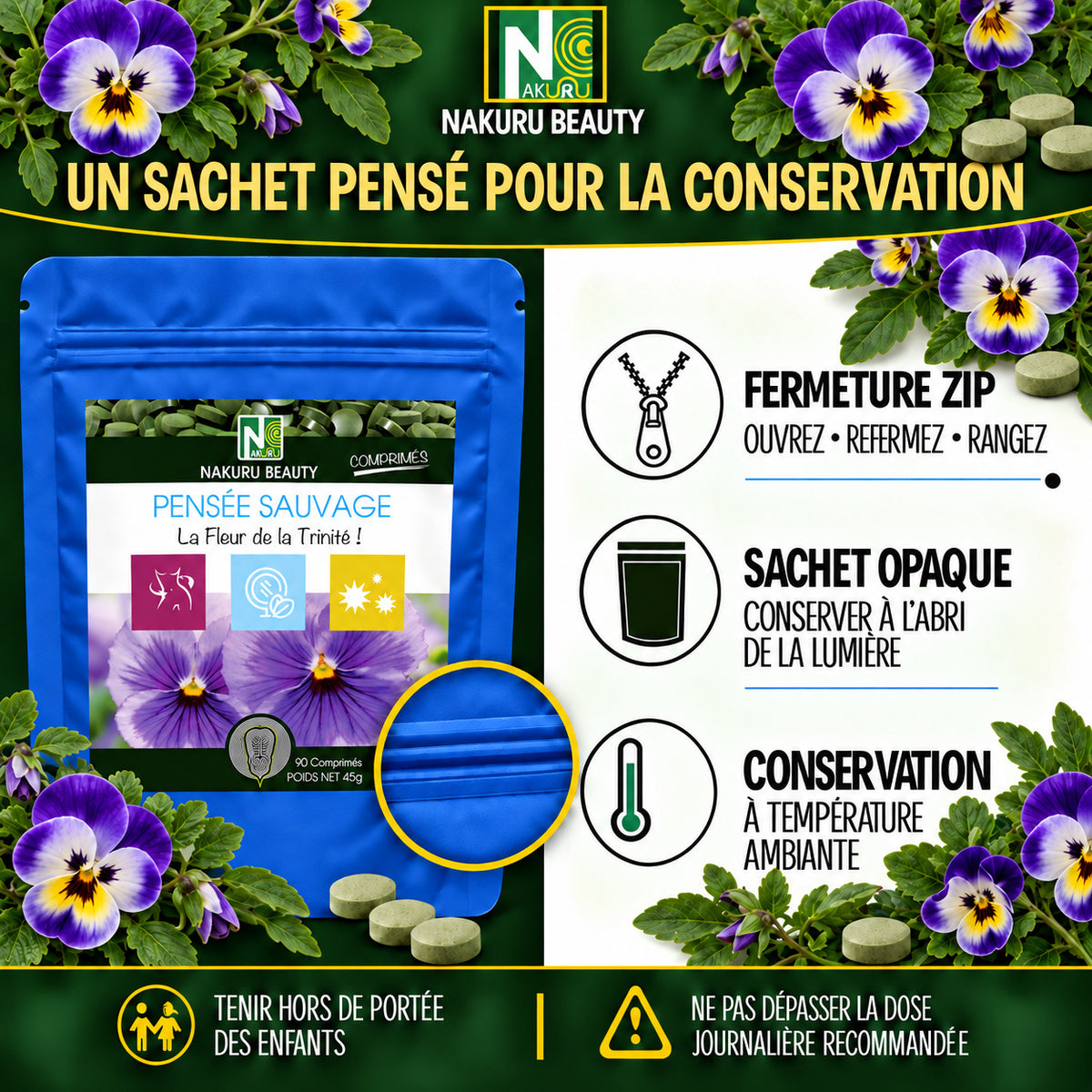 NAKURU Pensée Sauvage — 90 comprimés — Conservation