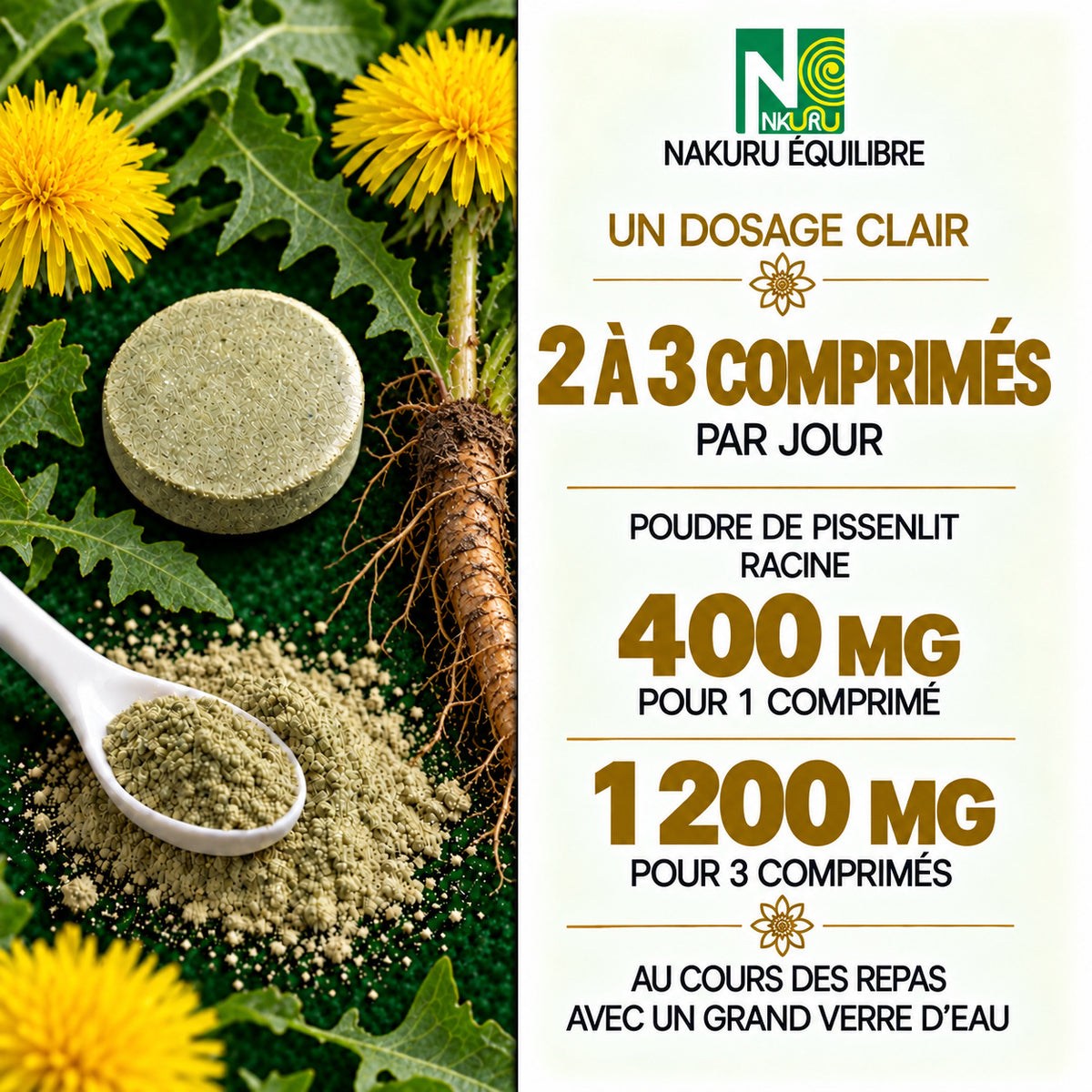 NAKURU Pissenlit — 90 comprimés — Dosage