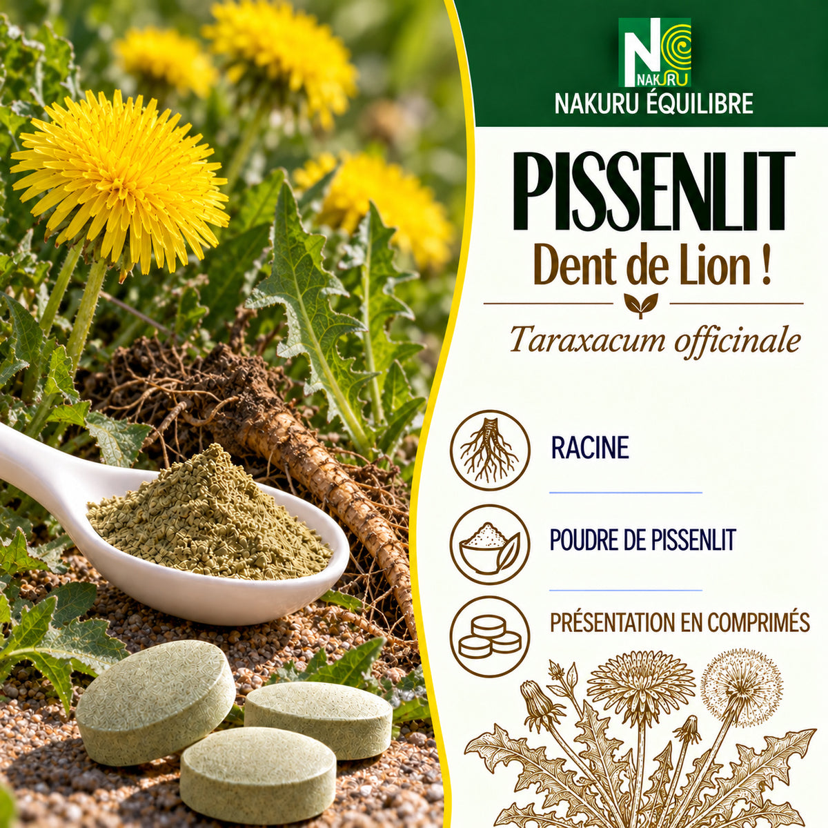 NAKURU Pissenlit — 90 comprimés — Présentation