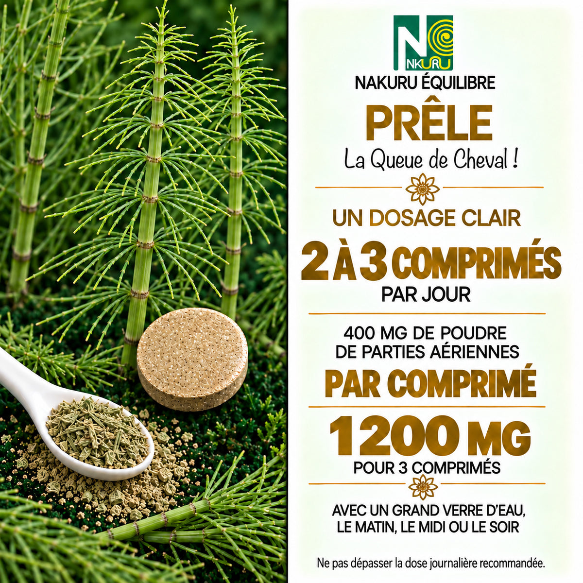 NAKURU Prêle — 90 comprimés — Dosage