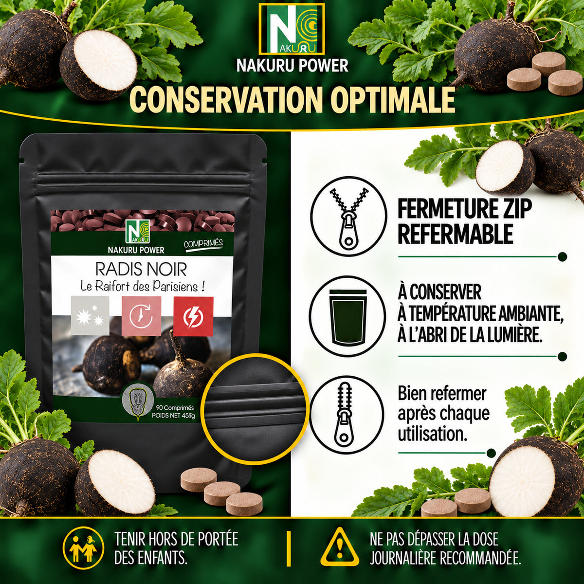 NAKURU Radis Noir — 90 comprimés — Conservation