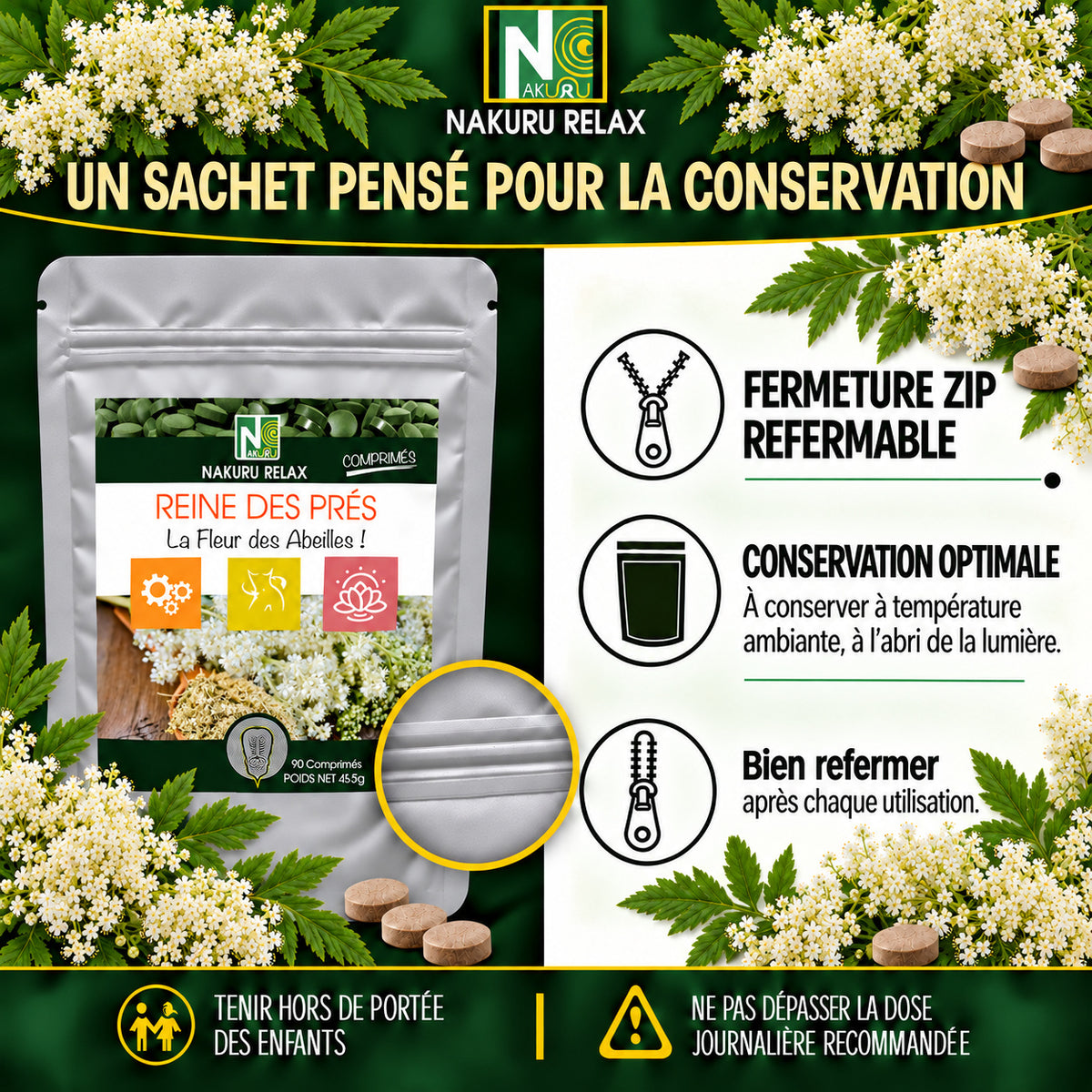 NAKURU Reine des Prés — 90 comprimés — Conservation
