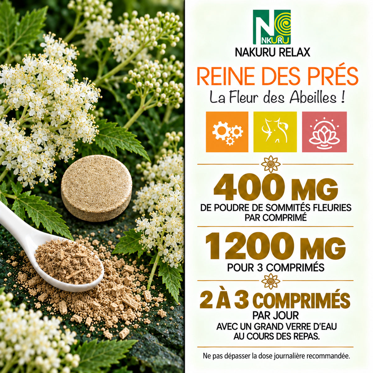 NAKURU Reine des Prés — 90 comprimés — Dosage