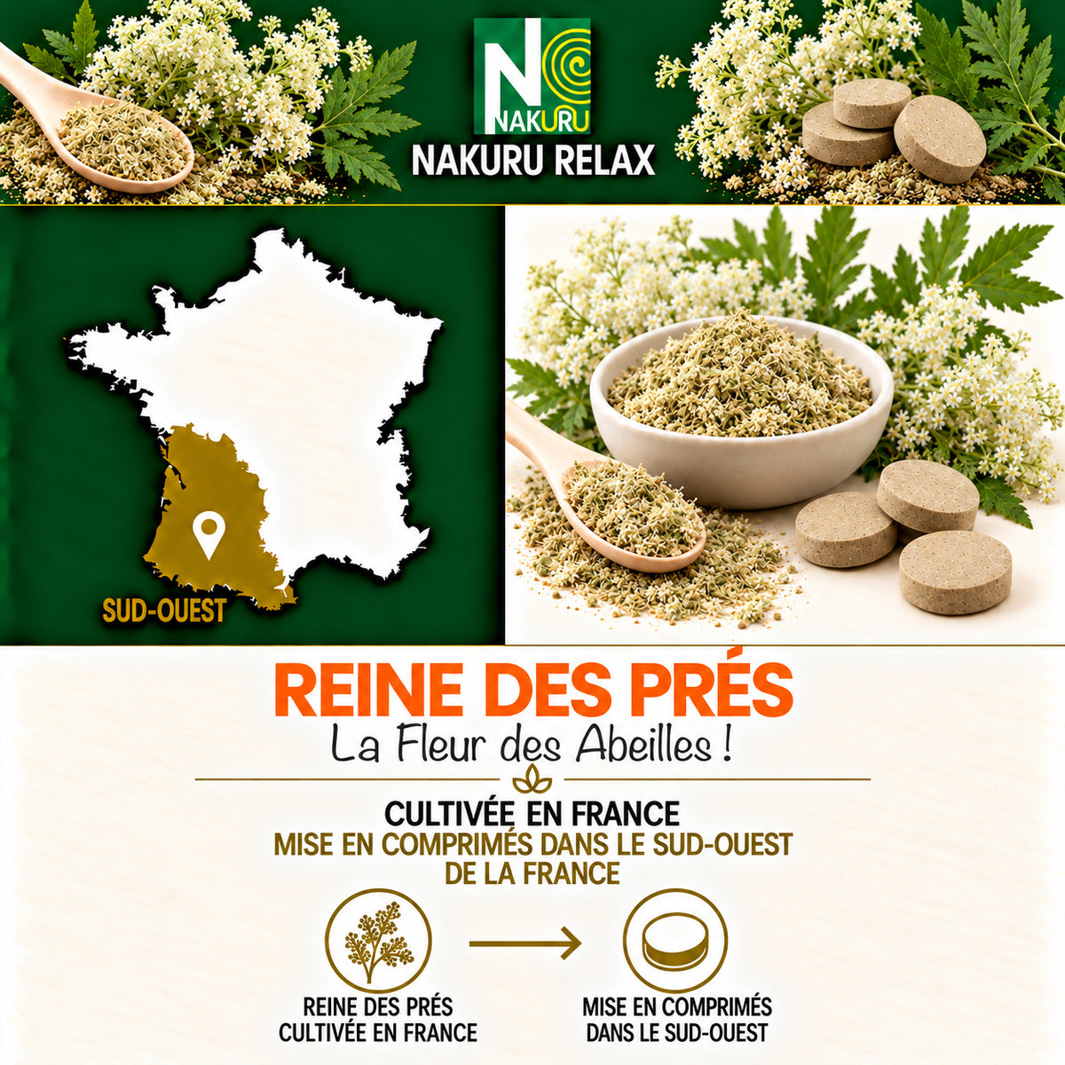 NAKURU Reine des Prés — 90 comprimés — Fabrication