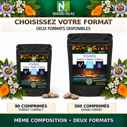 NAKURU Sommeil — 500 comprimés — Comparatif des formats