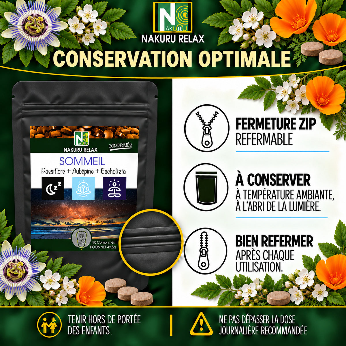 NAKURU Sommeil — 500 comprimés — Conservation