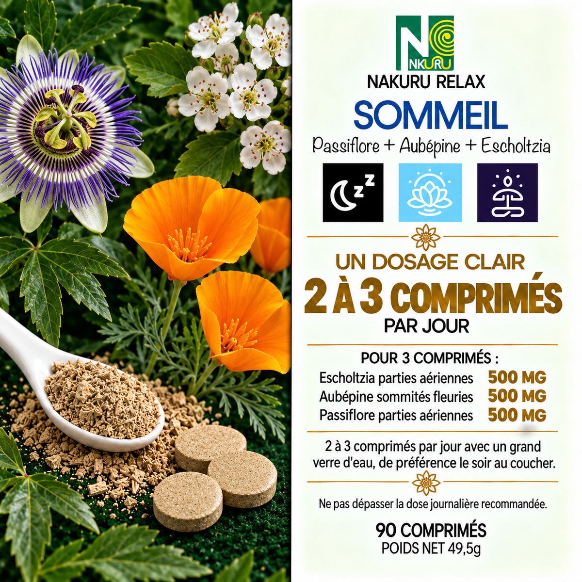 NAKURU Sommeil — 500 comprimés — Dosage