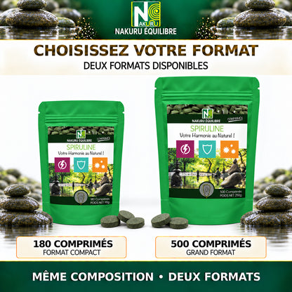 NAKURU Spiruline — 500 comprimés — Comparatif des formats