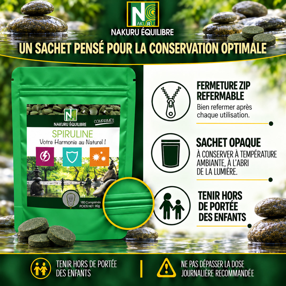 NAKURU Spiruline — 500 comprimés — Conservation