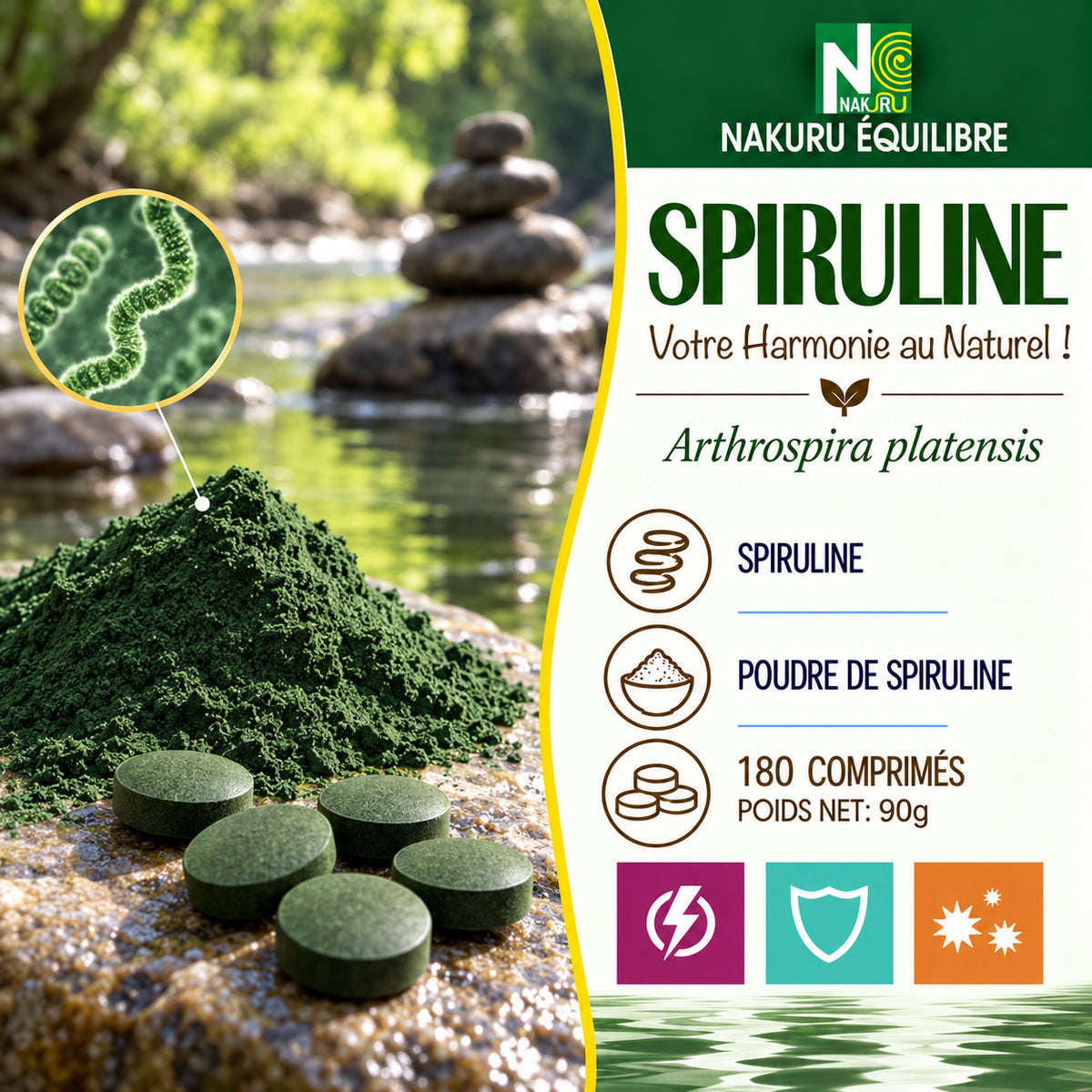 NAKURU Spiruline — 500 comprimés — Présentation