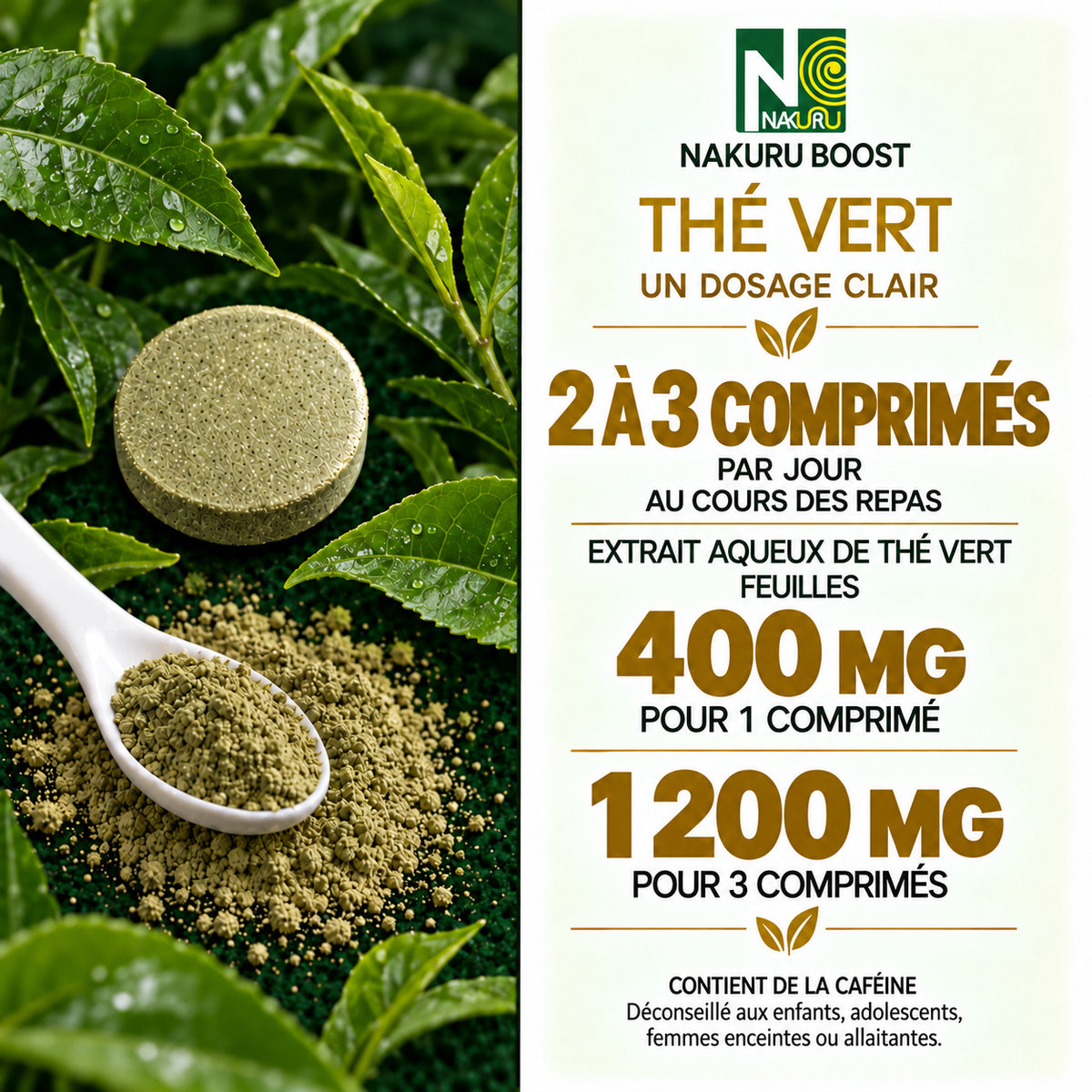 NAKURU Thé Vert — 90 comprimés — Dosage