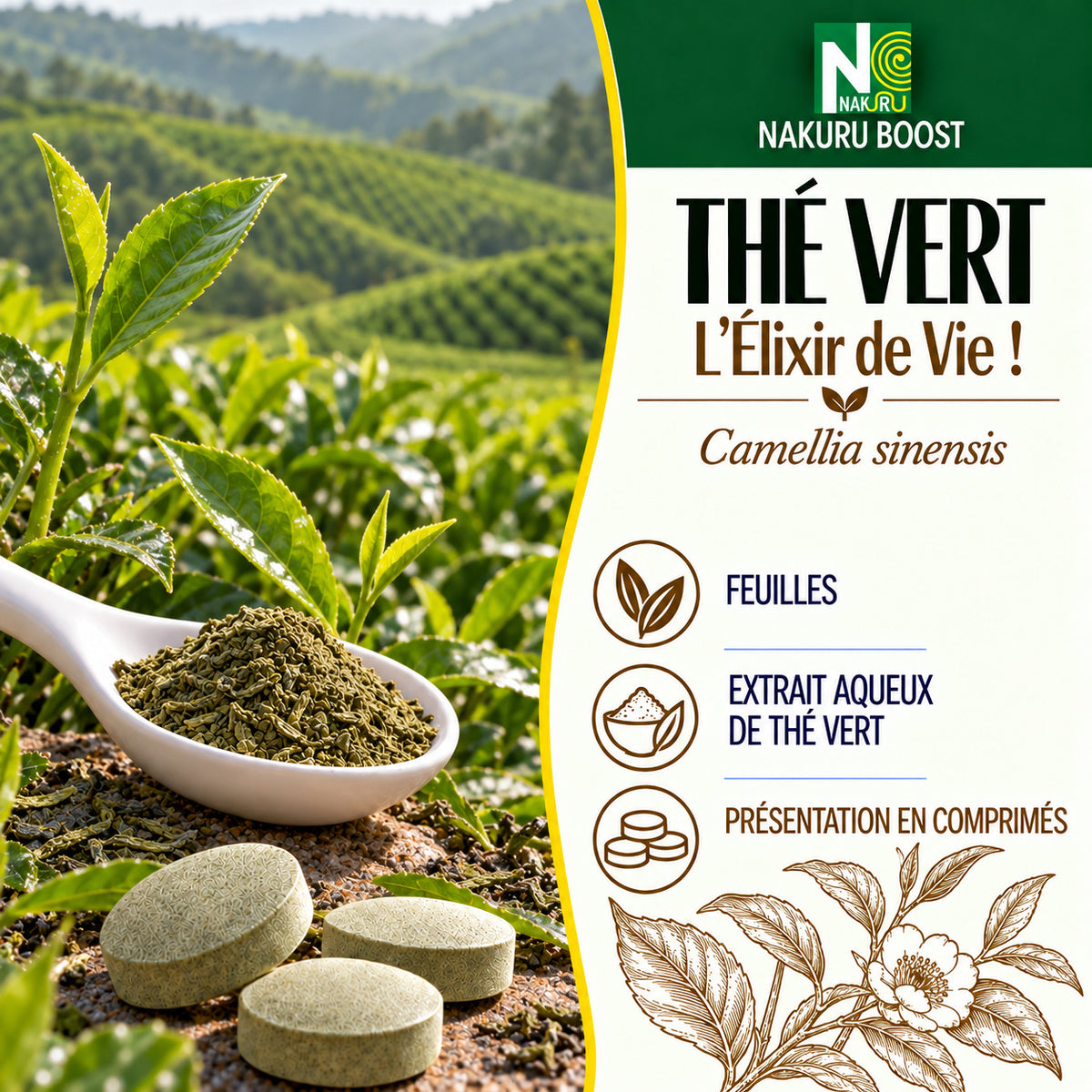 NAKURU Thé Vert — 90 comprimés — Présentation