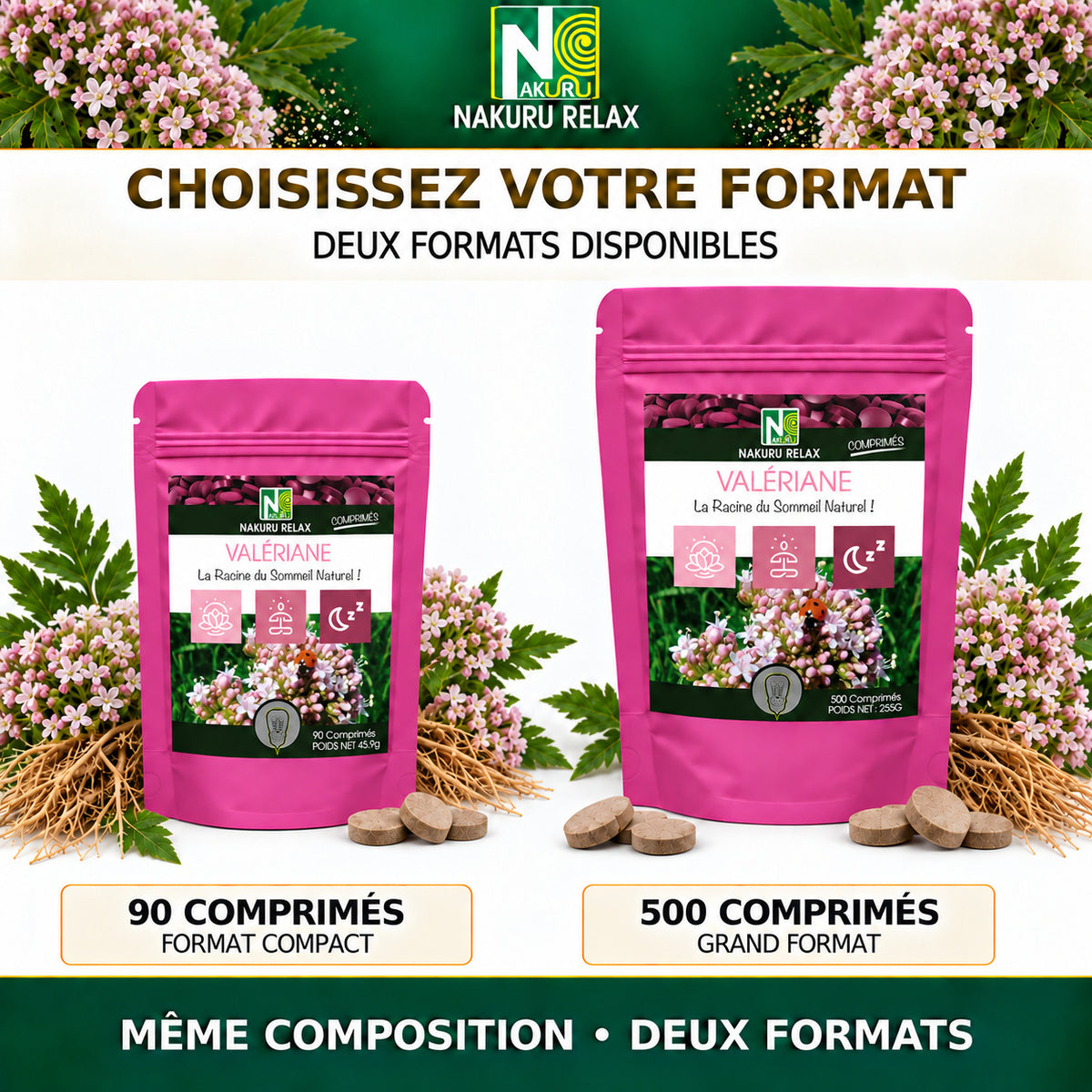 NAKURU Valériane — 500 comprimés — Comparatif des formats