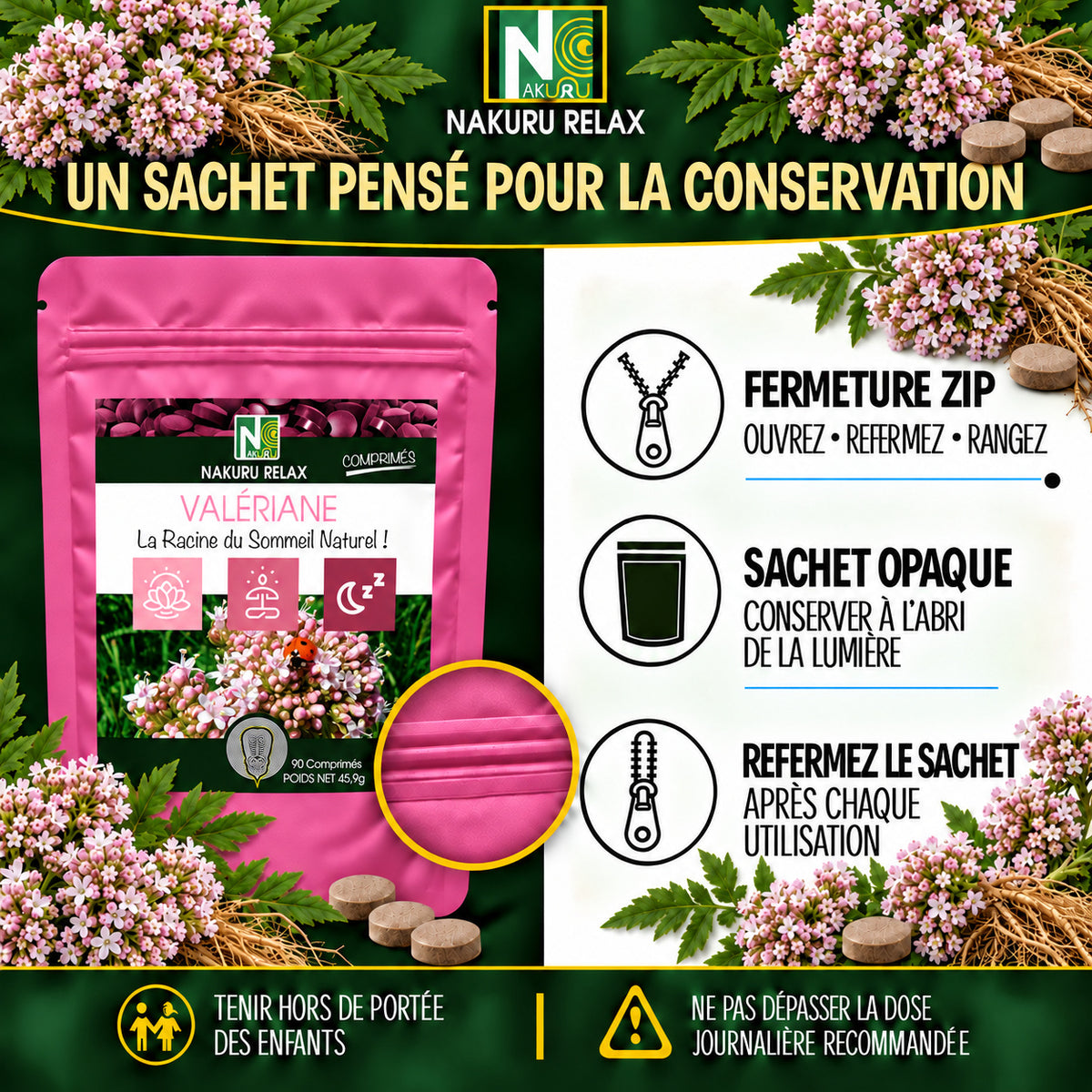 NAKURU Valériane — 500 comprimés — Conservation