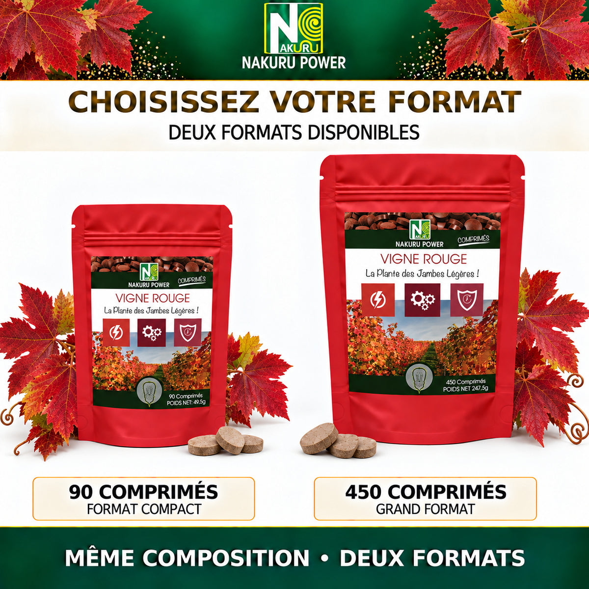 NAKURU Vigne Rouge — 450 comprimés — Comparatif des formats
