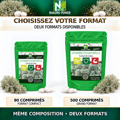 NAKURU Vitamine D3 Naturelle 2000 UI — 500 comprimés — Comparatif des formats