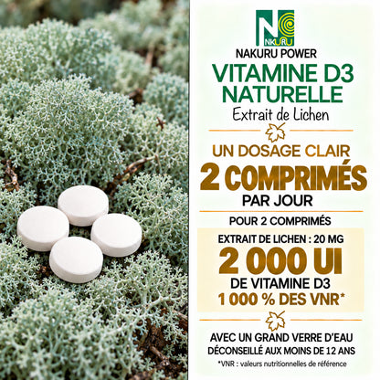 NAKURU Vitamine D3 Naturelle 2000 UI — 500 comprimés — Dosage