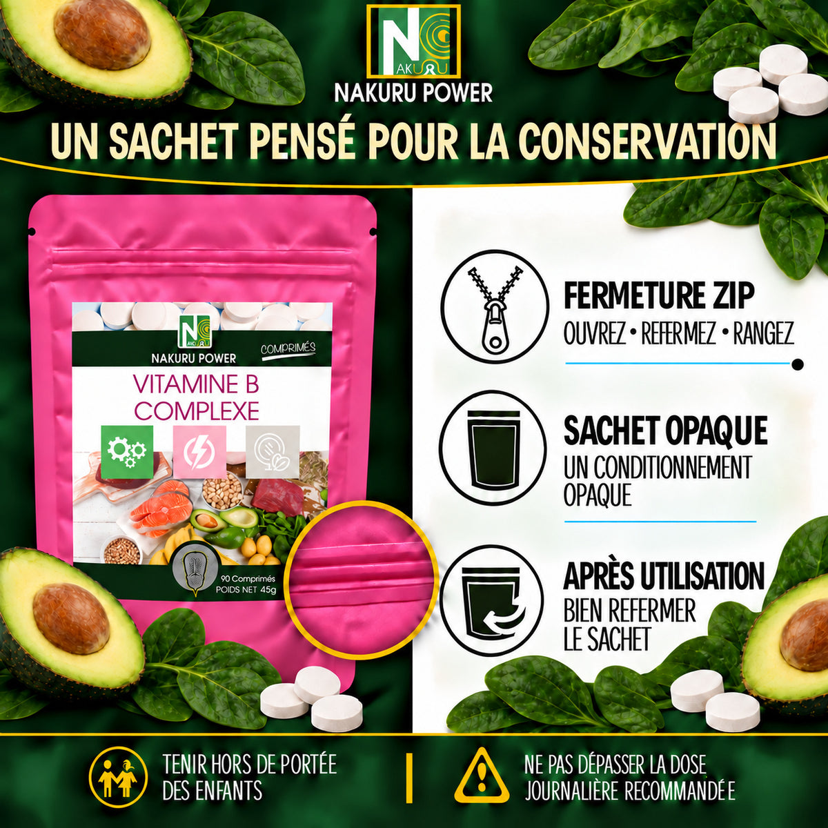 NAKURU Vitamines B Complexe — 500 comprimés — Conservation