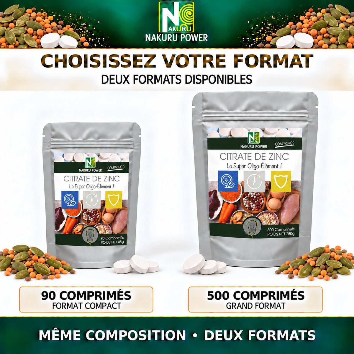 NAKURU Citrate de Zinc — 500 comprimés — Comparatif des formats