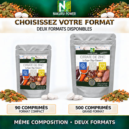 NAKURU Citrate de Zinc — 500 comprimés — Comparatif des formats