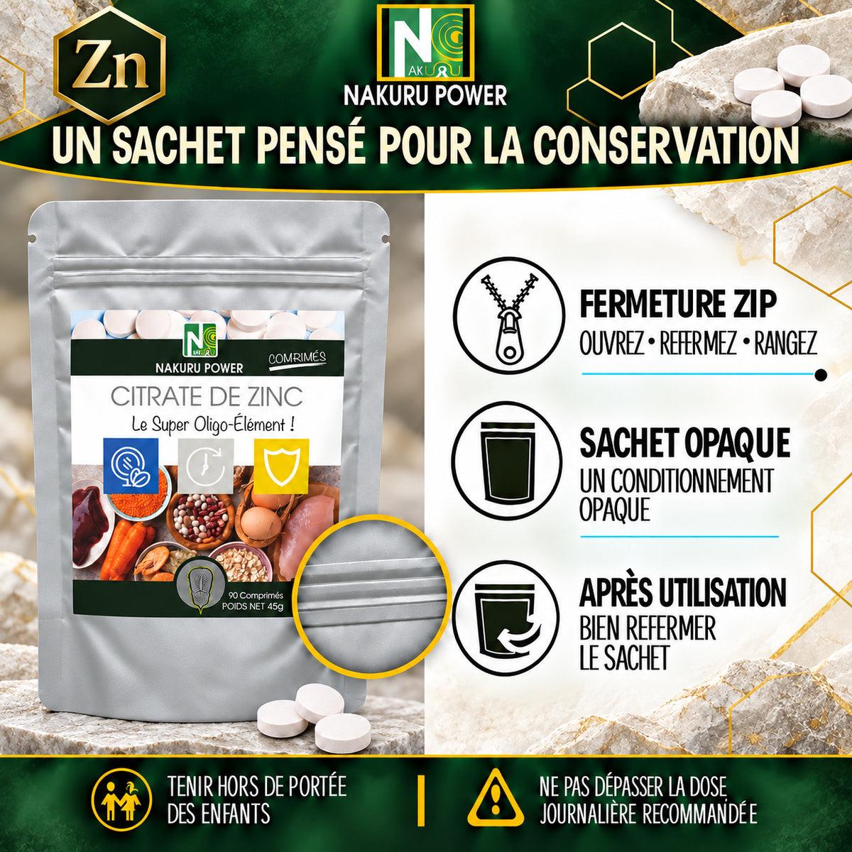 NAKURU Citrate de Zinc — 500 comprimés — Conservation