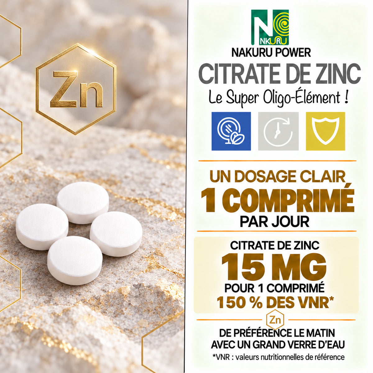 NAKURU Citrate de Zinc — 500 comprimés — Dosage