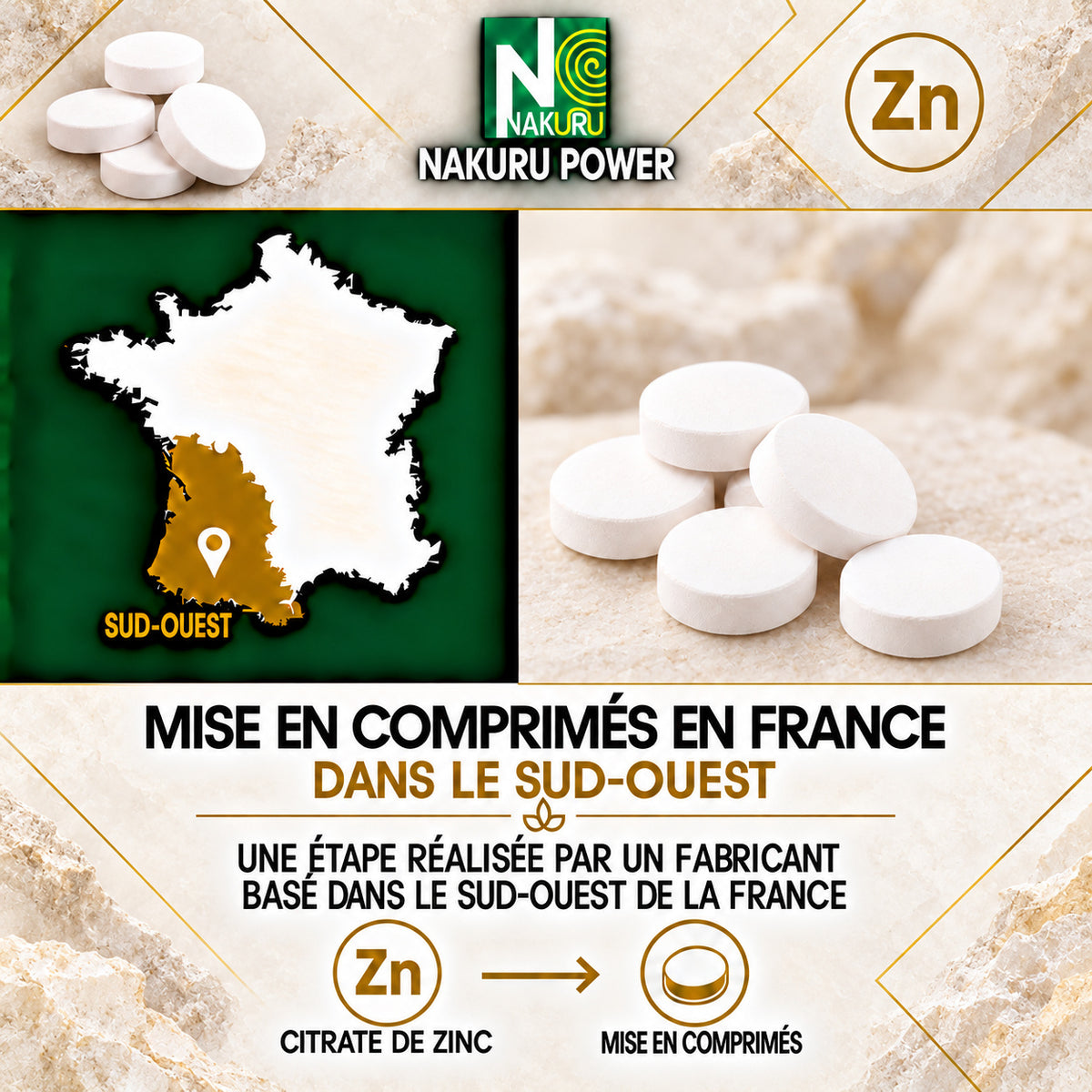 NAKURU Citrate de Zinc — 500 comprimés — Fabrication
