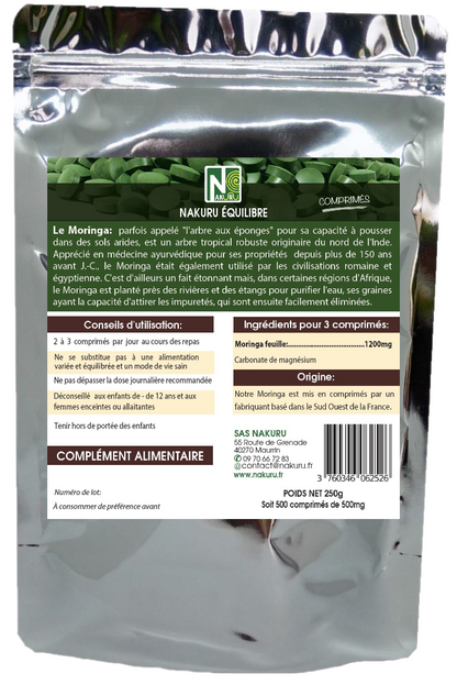 Moringa | 500 Comprimés | Gamme Équilibre | Fabriqué en France | "La Merveille Nutritionnelle!"